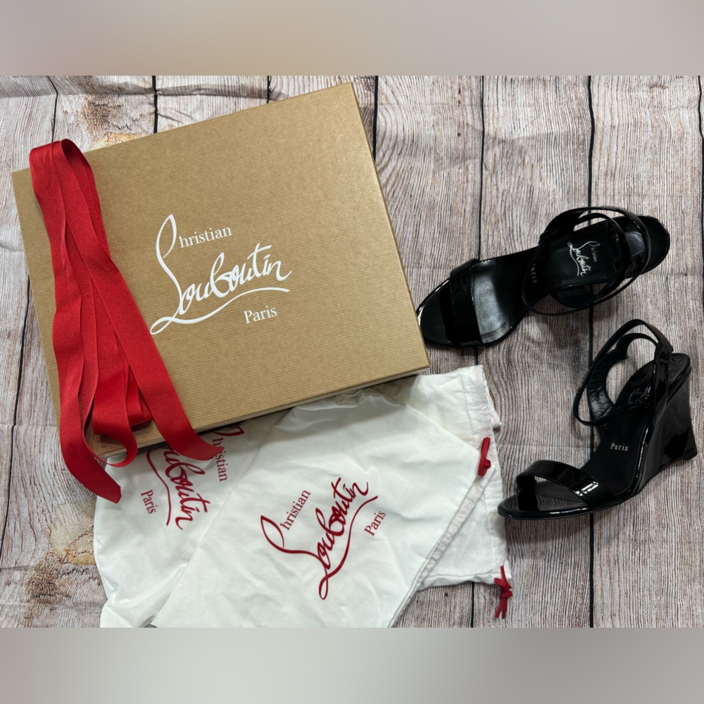 Christian Louboutin Black Strappy Wedge Heels